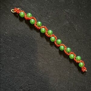 Elegant Green and Red Beaded Bracelet